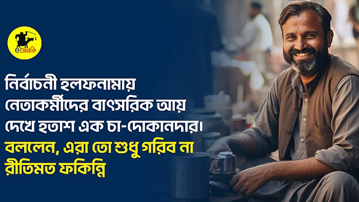 নির্বাচনী হলফনামায় নেতাকর্মীদের বাৎসরিক আয় দেখে হতাশ এক চা-দোকানদার। বললেন, এরা তো শুধু গরিব না, রীতিমত ফকিন্নি