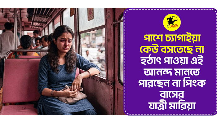 পাশে চ্যাগাইয়া কেউ বসতেছে না, হঠাৎ পাওয়া এই আনন্দ মানতে পারছেন না পিংক বাসের যাত্রী মারিয়া