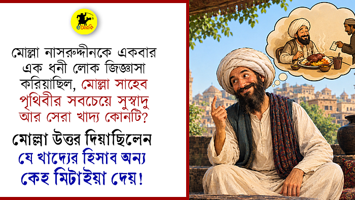 মোল্লা নাসরুদ্দীনকে একবার এক ধনী লোক জিজ্ঞাসা করিয়াছিল, মোল্লা সাহেব, পৃথিবীর সবচেয়ে সুস্বাদু আর সেরা খাদ্য কোনটি?